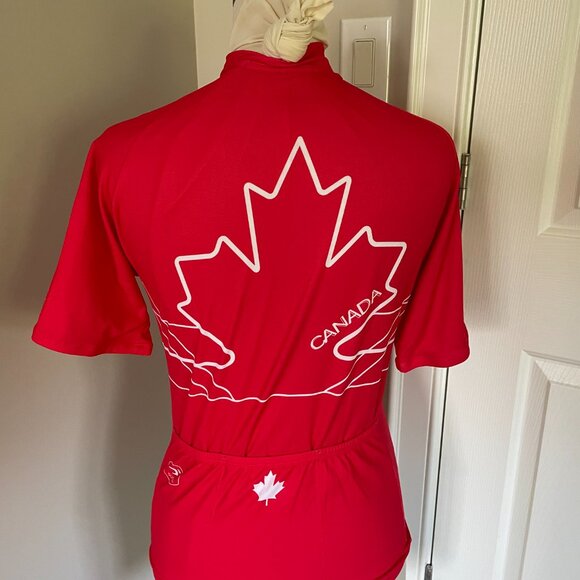 SUGOI Men's Size Small Cycling Jersey Canada Logo Red White 3/4 Zip Short Sleeve - Picture 5 of 13